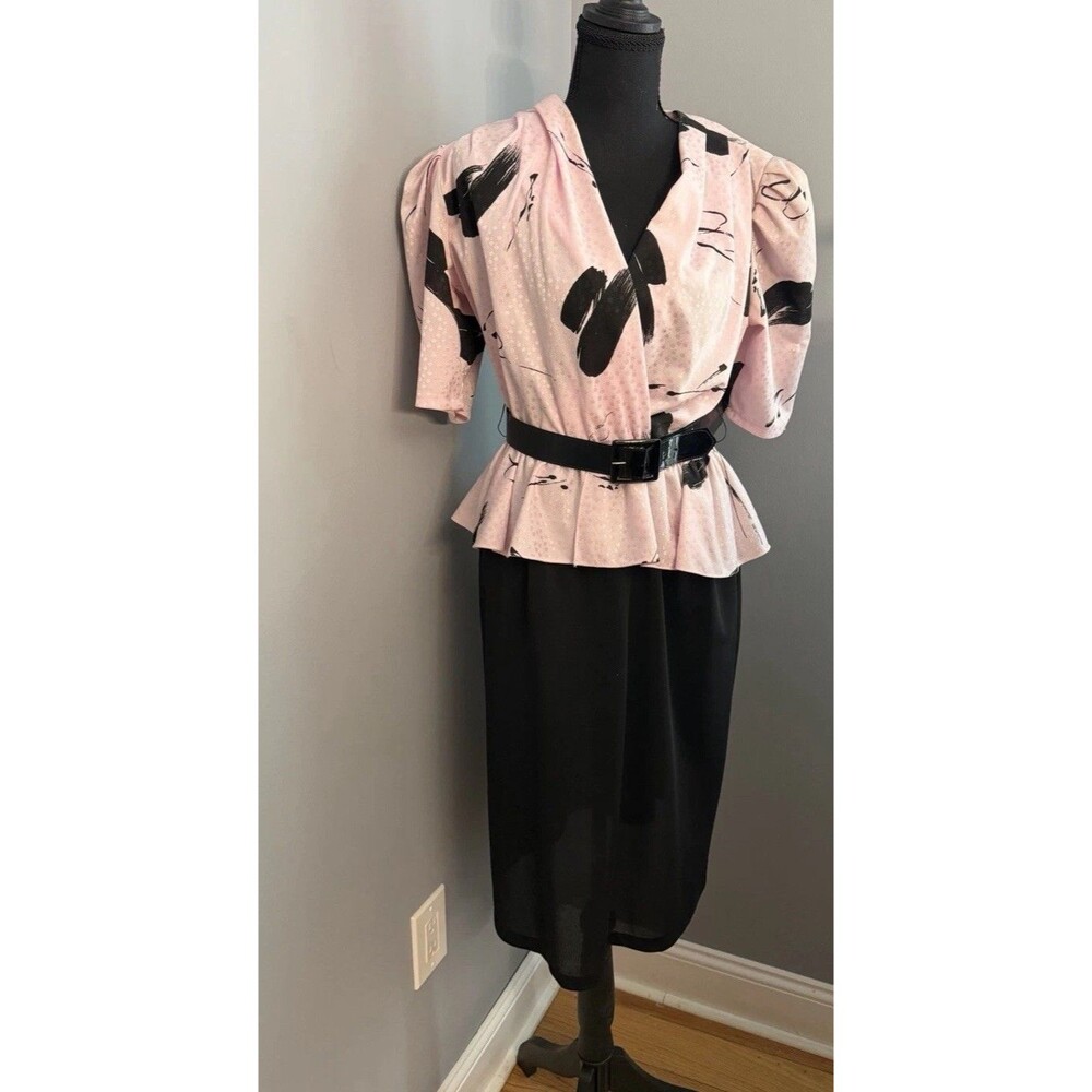 Vintage ︱Sally’s Girl ︱Pink & Black Dress ︱ Women’s Sz 14︱1980's
